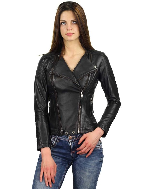 Leren dames biker jas 360 zwart Versano
