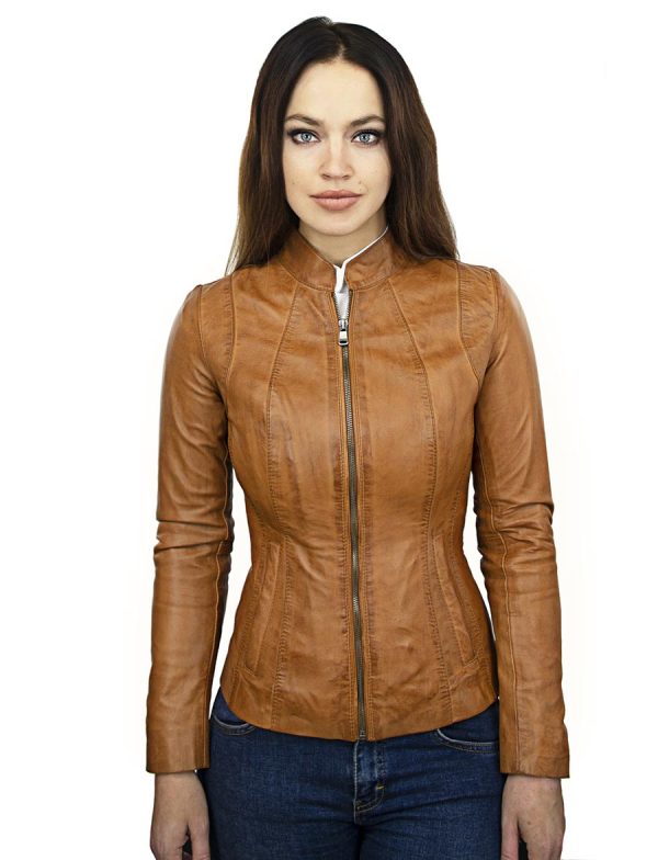 Dames leren jas cognac Versano 301