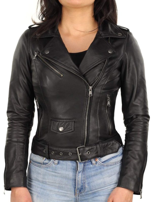 Leren biker jas dames 350 zwart Versano
