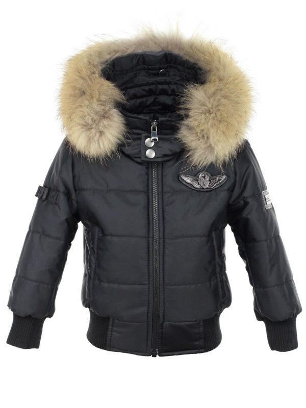 Jongens kinderjas met bontkraag zwart Cobra Versano