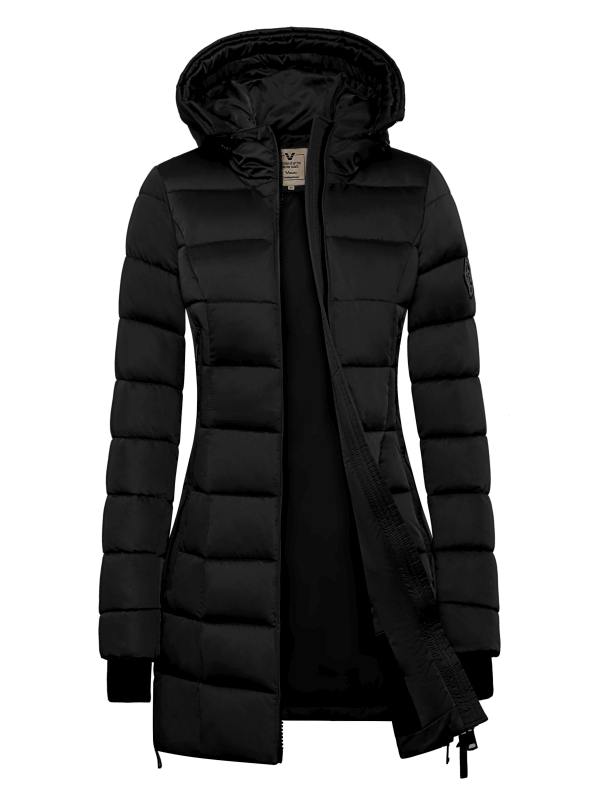 Halflange dames winterjas met bontkraag Sky (new generation) zwart Versano