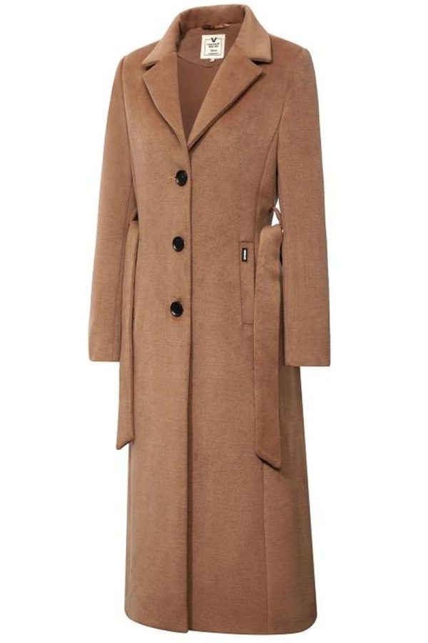 Lange dames mantel jas Versano Delfin camel